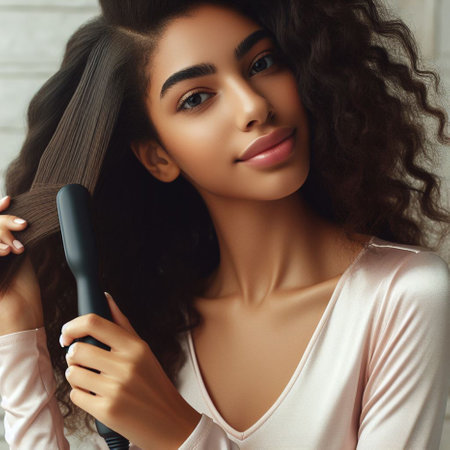 fashion interior photo of beautiful sensual woman with dark curly hair in elegant clothesの素材