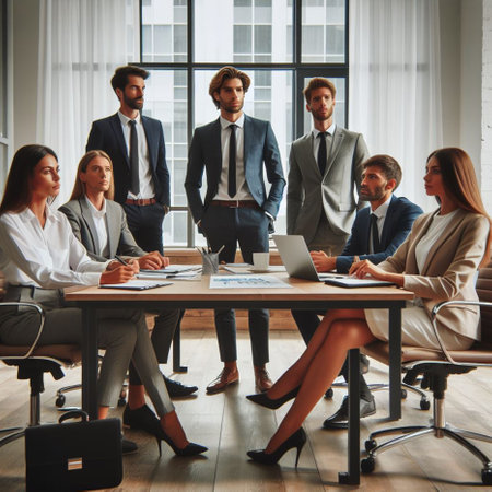 Group of business people working together in office. Group of business people working together in office.の素材