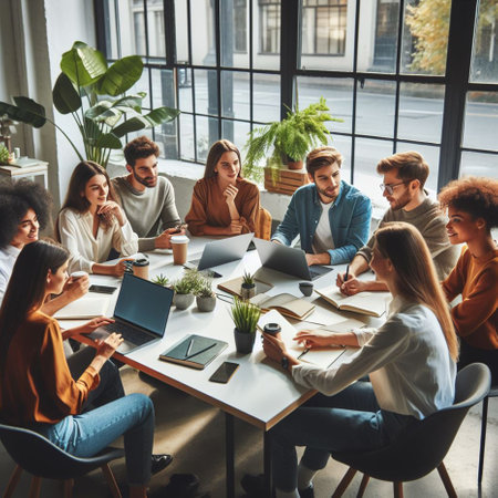 Group of multiethnic business people working together in modern office.の素材