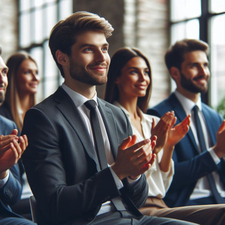 Group of business people applauding in a conference room. Business and teamwork concept.の素材