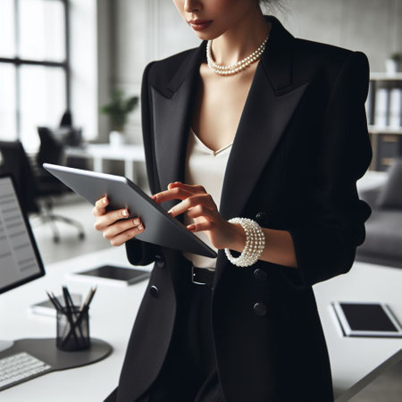 cropped view of businesswoman using digital tablet in office, cropped viewの素材