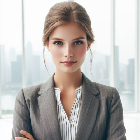 Portrait of a beautiful young business woman in a business suit.の素材
