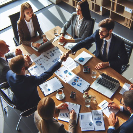 Business people shaking hands, finishing up a meeting. Business concept.の素材
