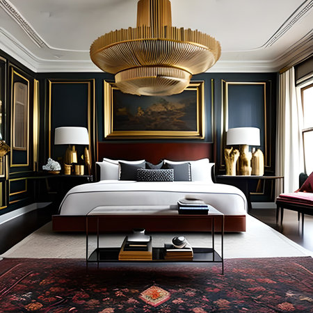 Luxury hotel bedroom with a large bed. 3d renderの素材