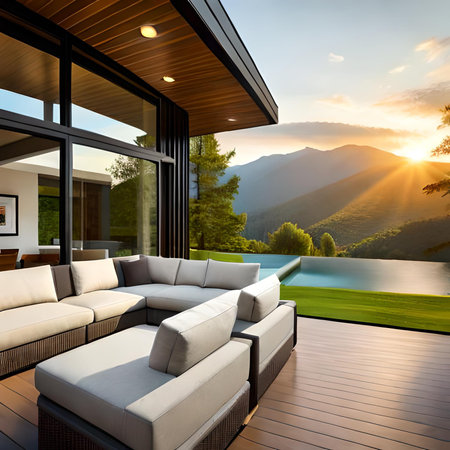 Luxury terrace with view of the mountains. 3d renderingの素材