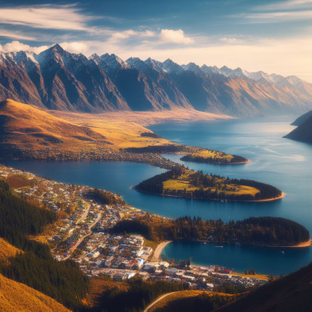 Lake Wakatipu, Queenstown, South Island, New Zealandの素材