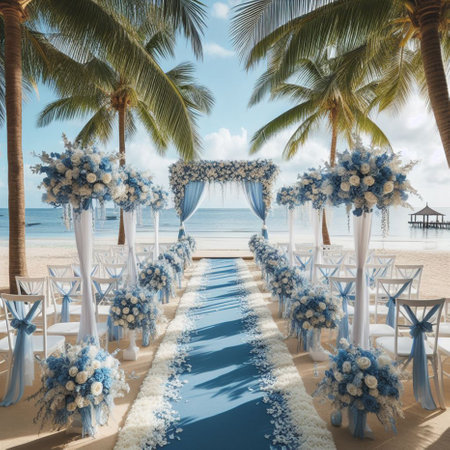 Wedding Ceremony on the beach. 3D Renderingの素材