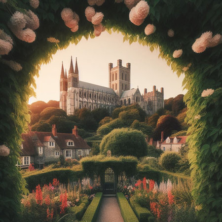 A view of the Abbey of St Mary Magdalene in the UK.の素材