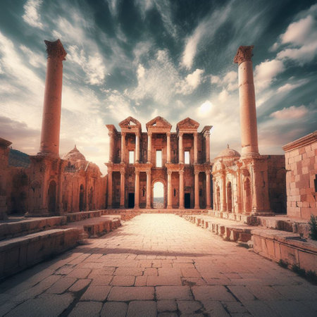 Ruins of Library of Celsus in Jerash, Jordanの素材