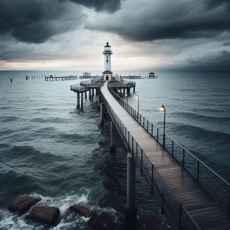 Lighthouse on the pier in the Black Sea, Odessa, Ukraineの素材