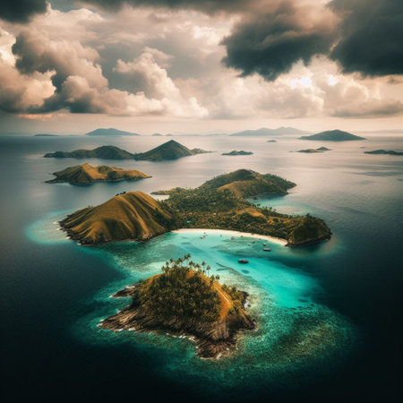 Aerial view of Seychelles islands, Mahe.の素材