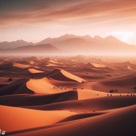 Desert landscape with sand dunes and mountains in Dubai, United Arab Emiratesの素材