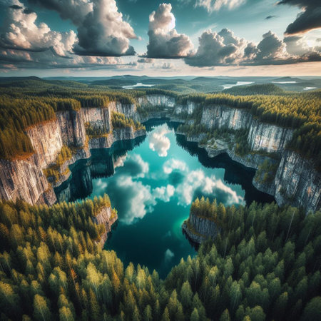 Aerial view of the beautiful lake in the mountains. Colorful summer landscapeの素材