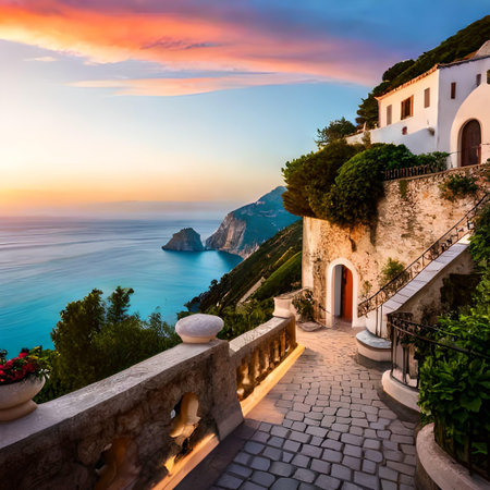 Beautiful view of Amalfi coast at sunset, Italy.の素材