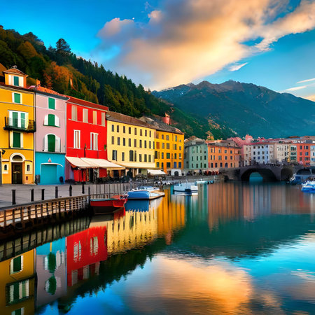 Colorful houses on the shore of Lake Como, Italy.の素材