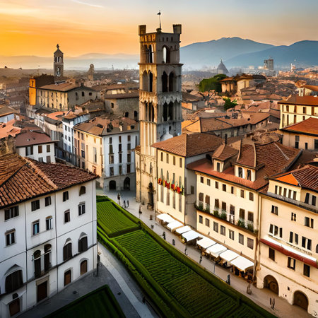 Panoramic view of the city of Bergamo, Italy.の素材