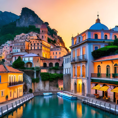 View of the town of Vernazza at sunset, Italy.の素材