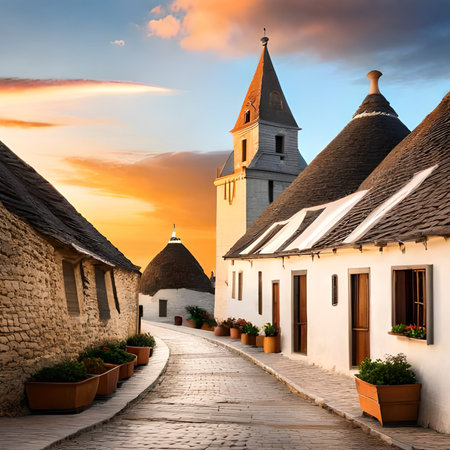 Alberobello village in Apulia region of Italy at sunset.の素材