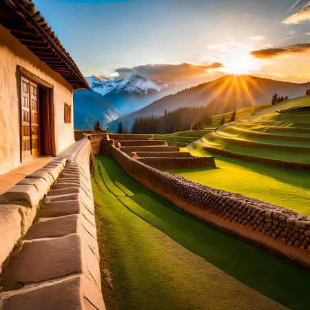Beautiful sunset over the Sapa Valley in Vietnam. Sapa Valley is a UNESCO World Heritage Siteの素材