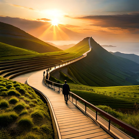 Sunrise at tea plantation at Doi Ang Khang, Chiang Rai, Thailandの素材