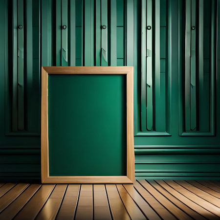 Green wooden frame on the wall. 3d rendering mock up toned imageの素材