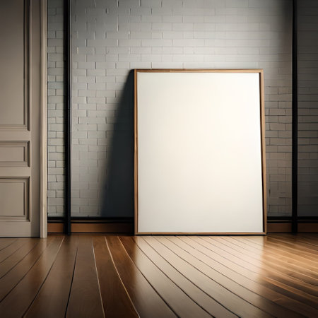 Blank picture frame on the brick wall background. 3d renderの素材