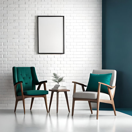 interior with two armchairs and a poster, 3d renderの素材