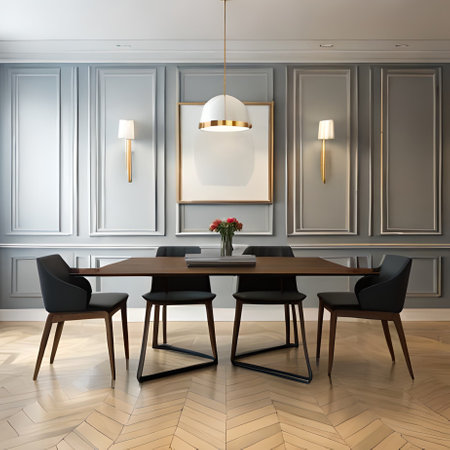 Dining room in classic style with wooden furniture, 3d renderの素材