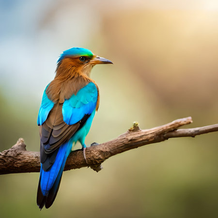 Beautiful bird in nature, Blue-bearded Roller (Coracias caudatus)の素材