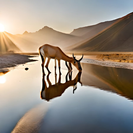 Antelope in the lagoon at sunrise, Death Valley National Park, Californiaの素材