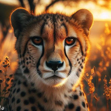 Cheetah in the grass at sunset. Wildlife scene from Africa.の素材