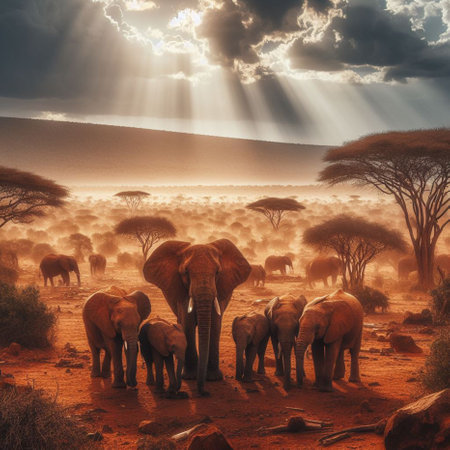 Elephants in the savanna of Kenya, Africa, Africaの素材
