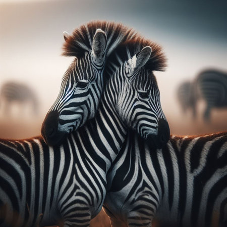 Two zebras in the savanna of Africa. Toned.の素材