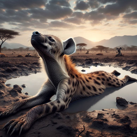 Spotted hyena (Crocuta crocuta) in savannaの素材