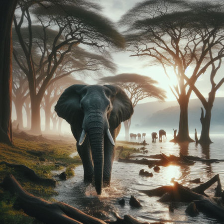 Elephants in the Okavango Delta, Botswana, Africaの素材