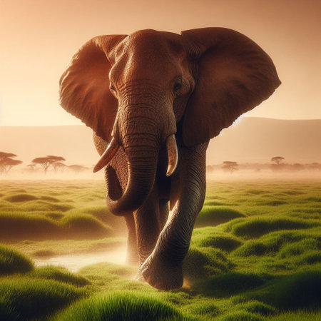 Elephant in the savannah, Tanzania, Africa, digital paintingの素材