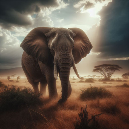 African elephant in savannah, Namibia, Africa. Digital paintingの素材