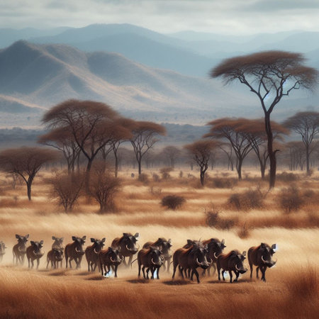 African safari with zebras and acacia trees - digital paintingの素材