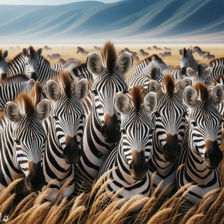 Group of zebras in the savannah of Namibia.の素材