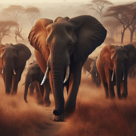 African Elephants in the savannah - digital artwork for your designの素材