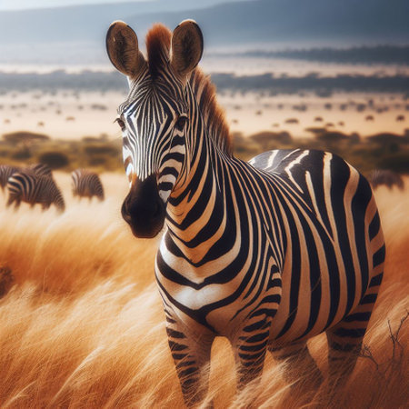 Zebra in the savannah of Africa. Wildlife scene from Africa.の素材