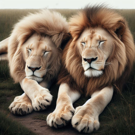 Lion couple in the savannah of Okavango Delta, Botswanaの素材