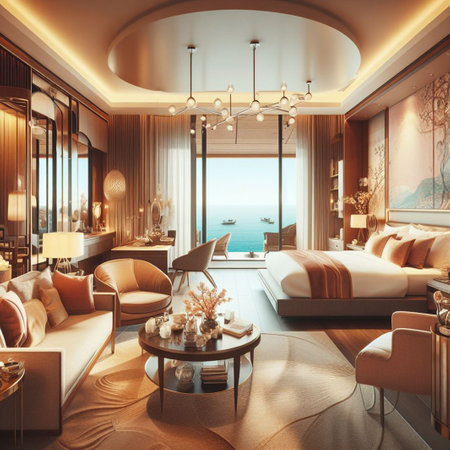 3d rendering luxury hotel bedroom suite in tropical island with sea viewの素材