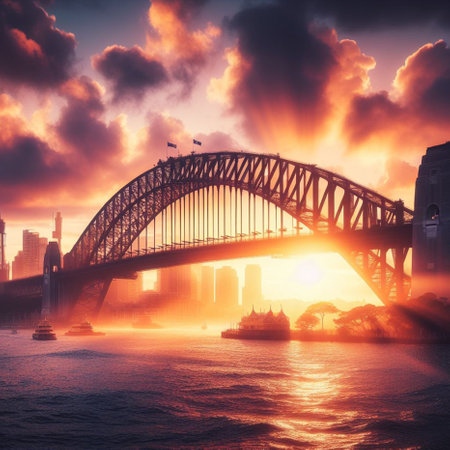Sydney Harbour Bridge at sunset, Australia. Travel background.の素材