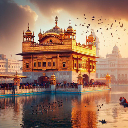Sunset view of the Golden Temple in Amritsar, Punjab, Indiaの素材