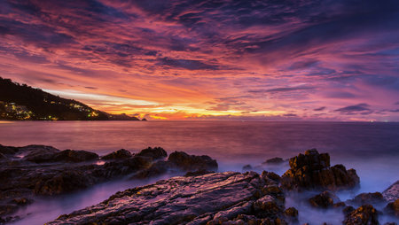 Beautiful sunset over the sea. Colorful sunset over the seaの写真素材