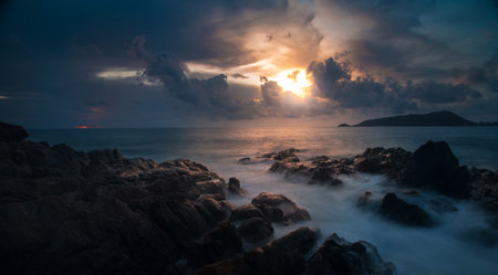 Sunset over the sea in Koh Samui,Thailand.の写真素材