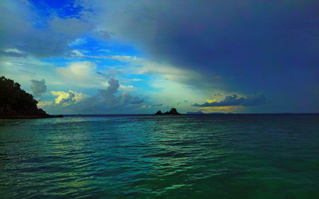 Sunset at the beach on the seychelles islands.の写真素材