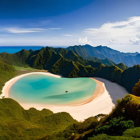 Aerial view of beautiful tropical island with turquoise lagoonの素材