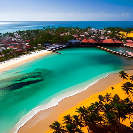 Aerial view of beautiful tropical beach with turquoise water.の素材